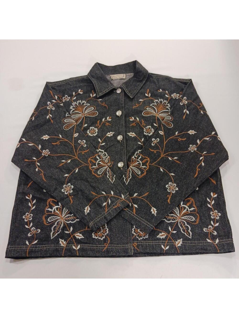 New Direction RN#94153 Women’s XL Black Embroidered Floral Denim Jacket Chest 50